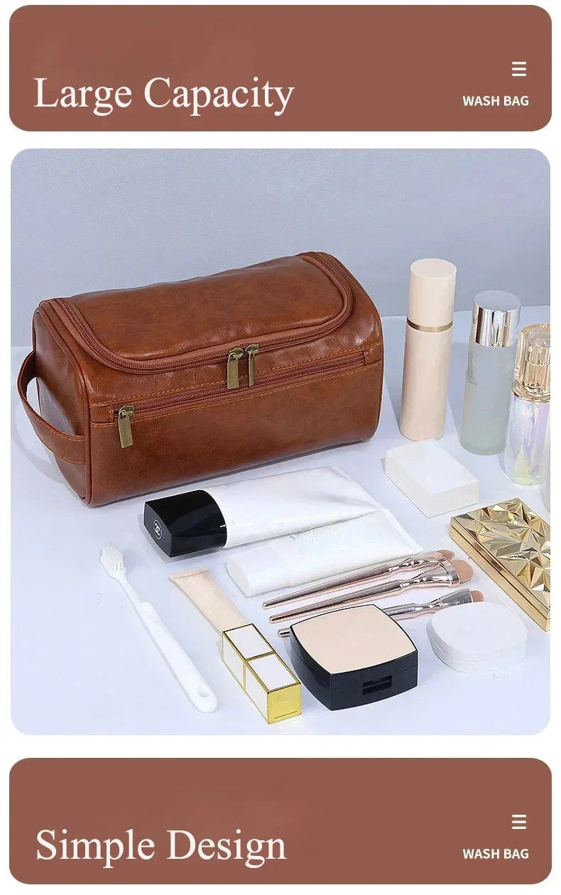 Premium Faux Leather Large Capacity Water-Resistant Travel Toiletry Bag
