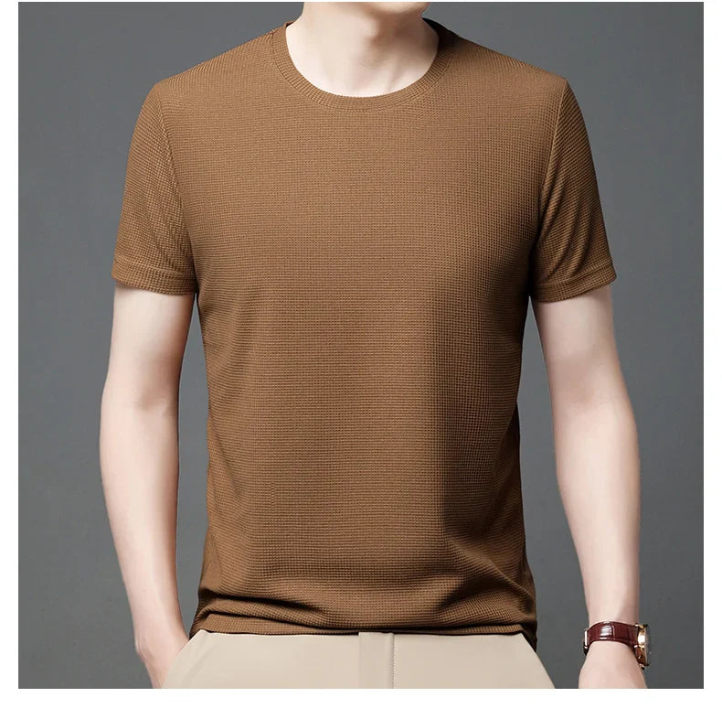 Summer 3D Waffle-Knit Crew Neck T-Shirt – Breathable & Soft