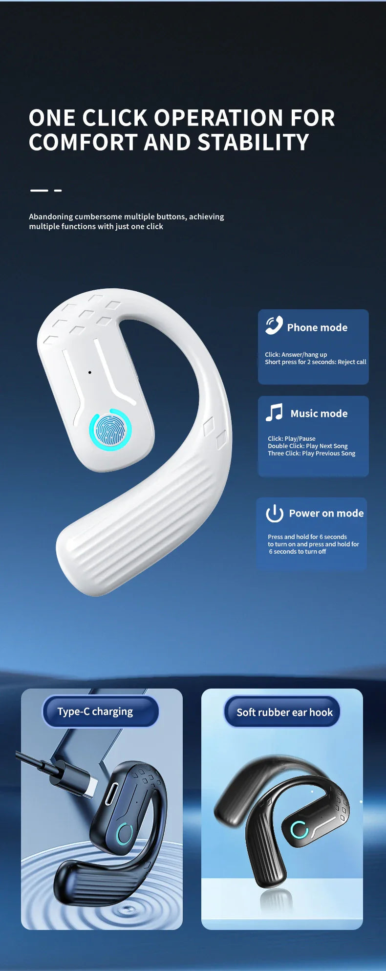 Comfort-Fit 180°Rotation Crystal Clear Calls & ENC Noise Reduction Stereo Sound Headset
