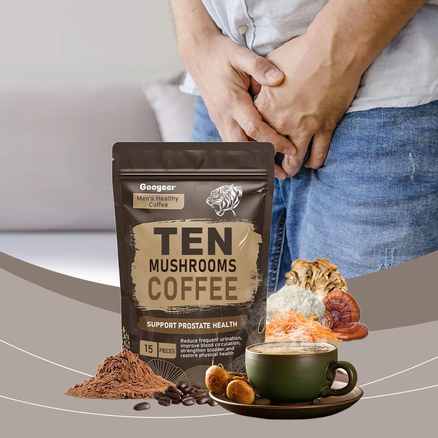 Googeer Men’s HealthyTen Mushrooms Coffee- Advanced Daily Support for Prostate Health