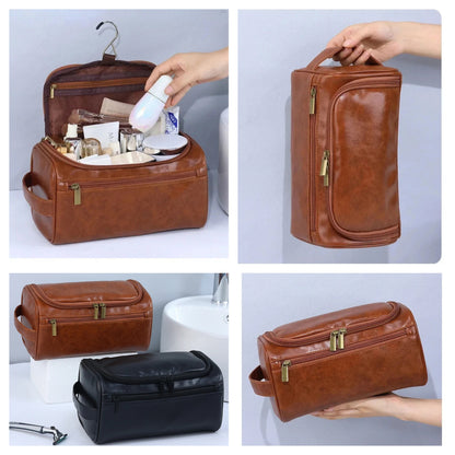Premium Faux Leather Large Capacity Water-Resistant Travel Toiletry Bag