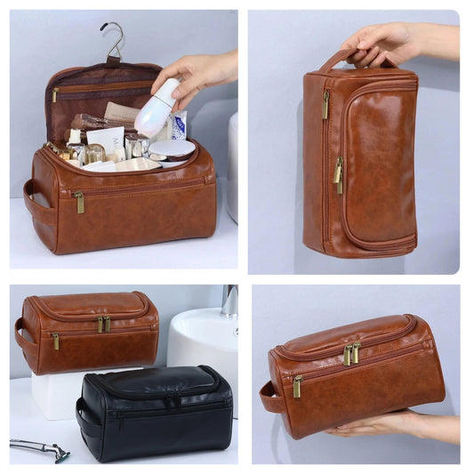 Premium Faux Leather Large Capacity Water-Resistant Travel Toiletry Bag