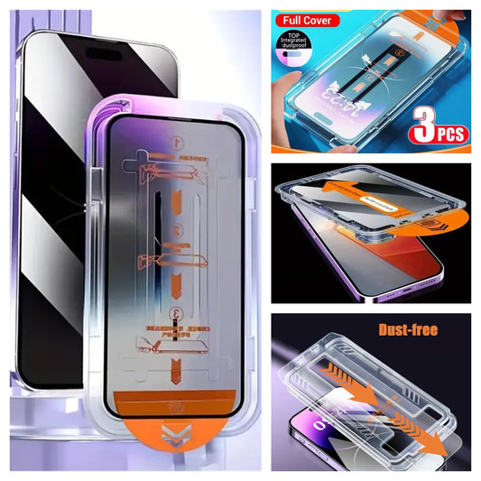 One-Click EZ Installation  HD Clarity Tempered Glass Oleophobic Coating Screen Protector (3pcs)