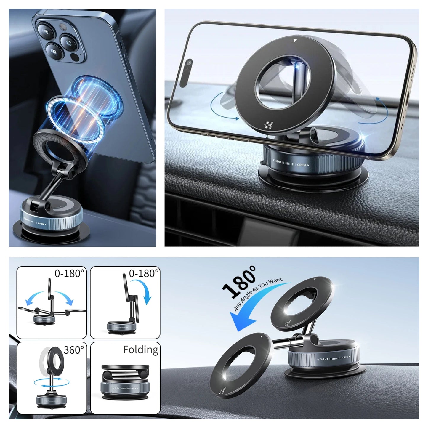 Multi-Angle Dashboard & Windshield Magnetic and Advanced Vacuum Suction Car Mount