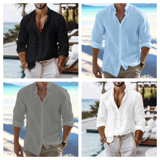 Men’s Lightweight Relaxed Fit Cotton Linen Long Sleeve Summer Shirt