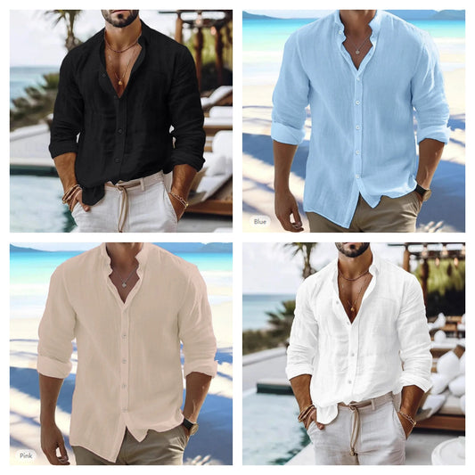 Men’s Lightweight Relaxed Fit Cotton Linen Long Sleeve Summer Shirt