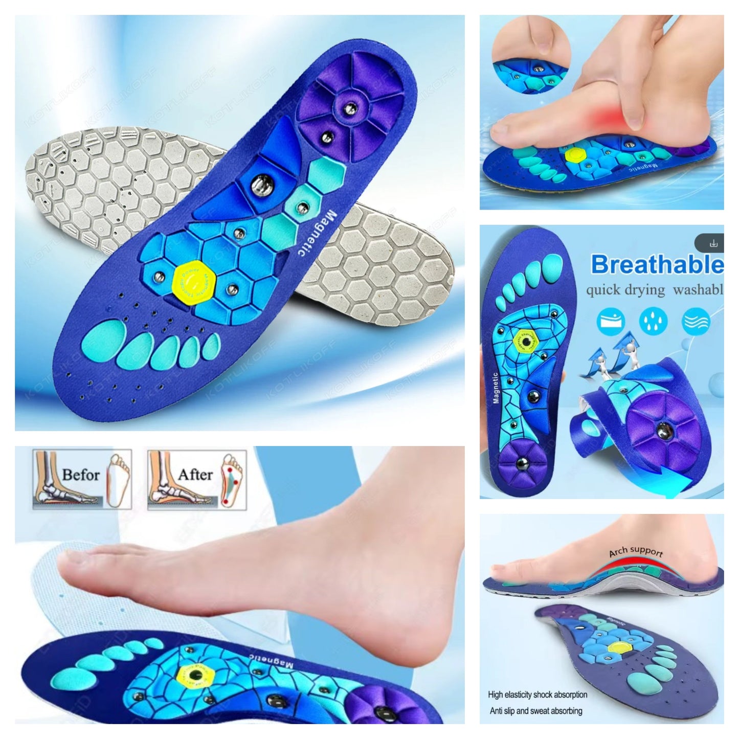 Circulation & Pain Relief Magnetic Acupressure Arch Support Insoles