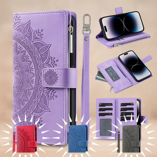 Full Screen Protection Deluxe Zipper Wallet Case with Foldable Kickstand for iPhone