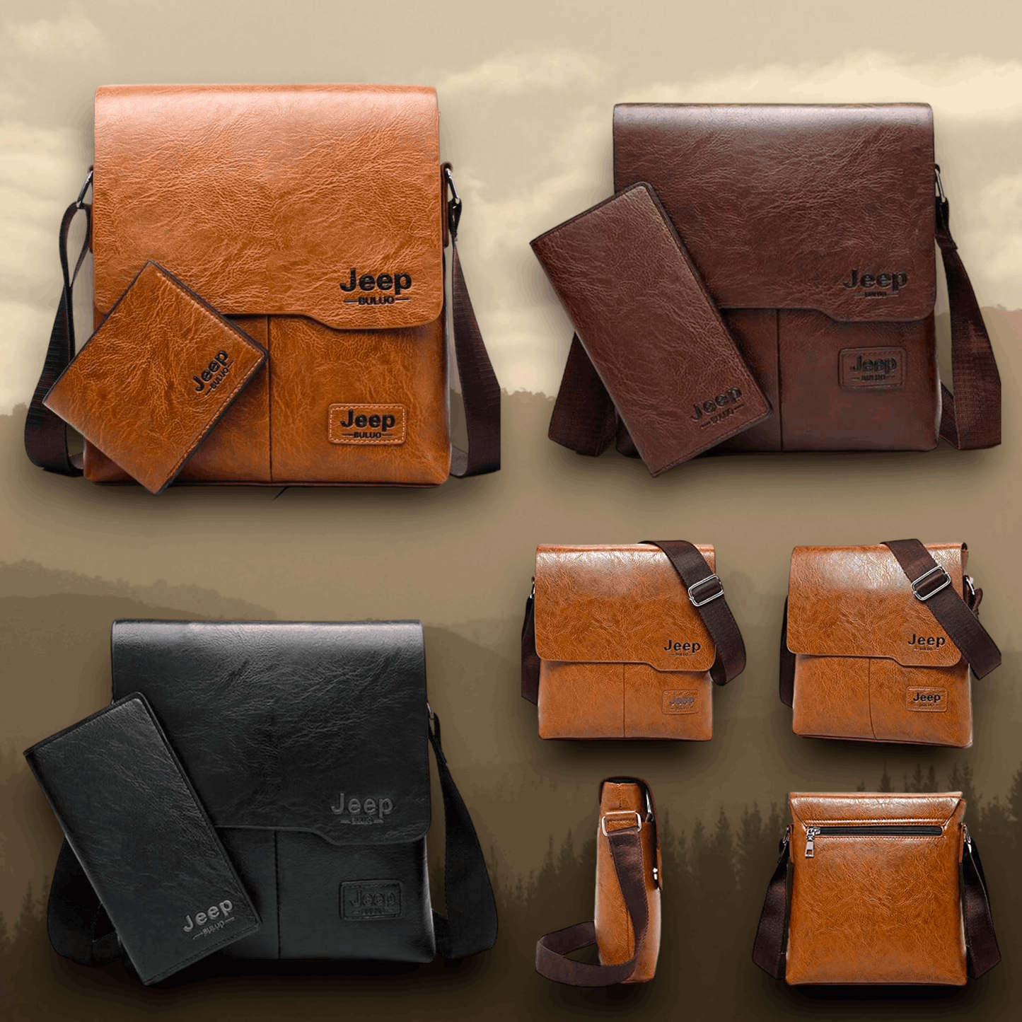 JEEP BULUO PU Leather Messenger Bag with Mach Wallet
