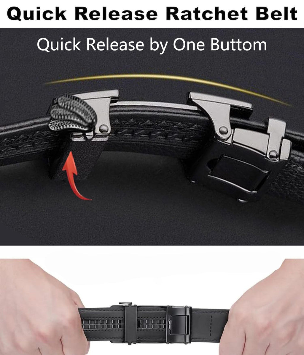 Holes-Free One-Handed Operation Micro-Adjustable Genuine Leather Belt