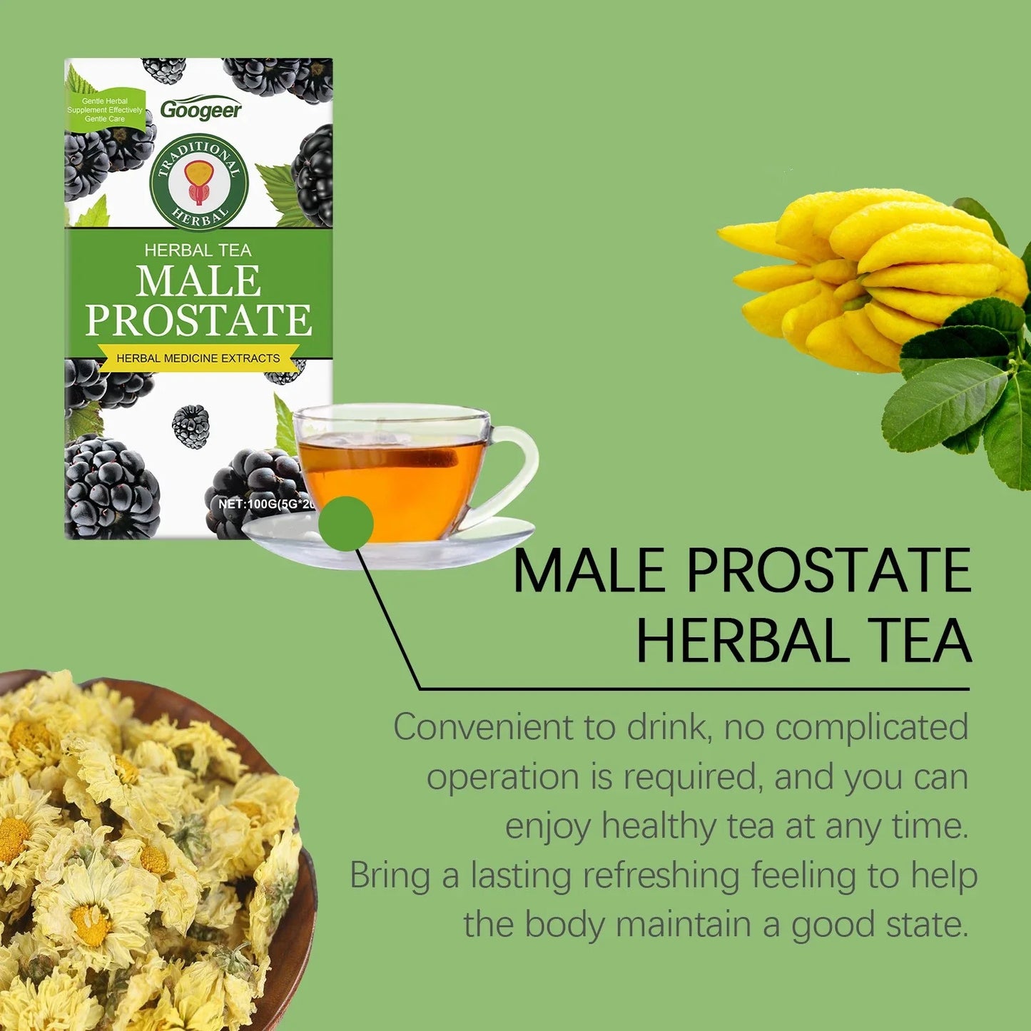 Male Prostate Health & Bladder Relief Fast-Acting Traditional Herbal Extracts Tea