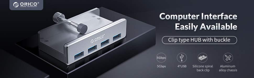 ORICO® Portable Clip-On 4-Port USB Hub - Indigo-Temple