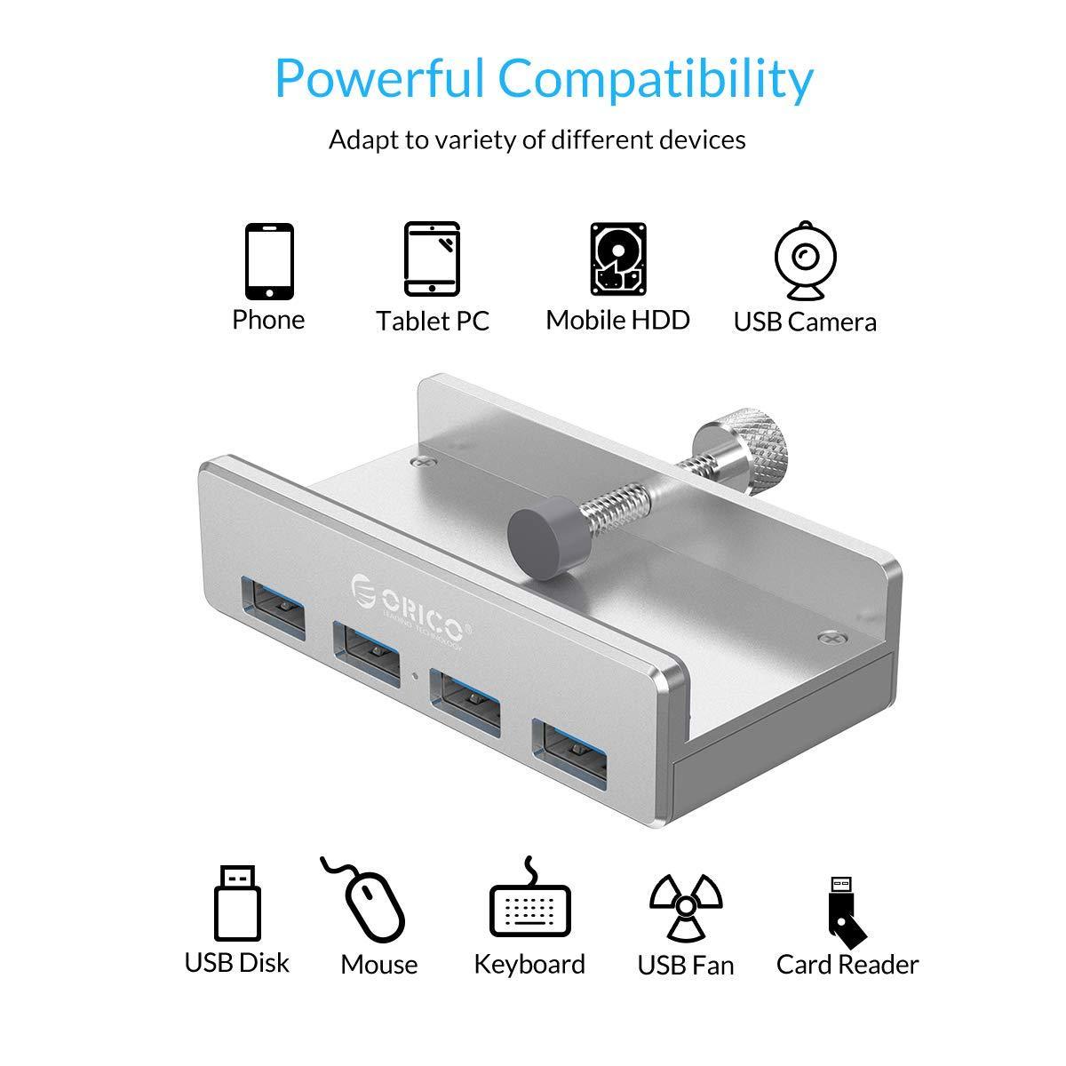 ORICO® Portable Clip-On 4-Port USB Hub - Indigo-Temple