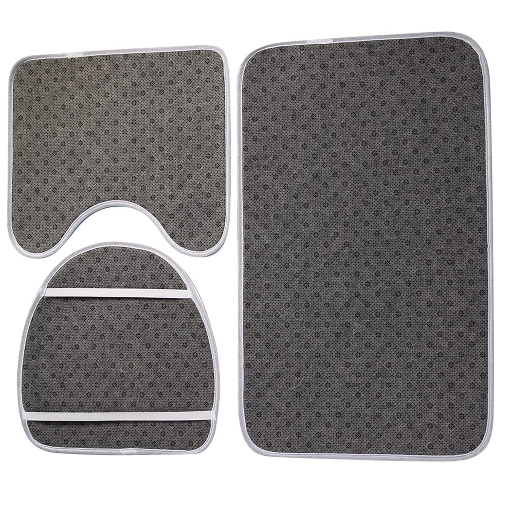 3-pc Anti-Slip Decorative Bathroom Mat Set - Indigo-Temple