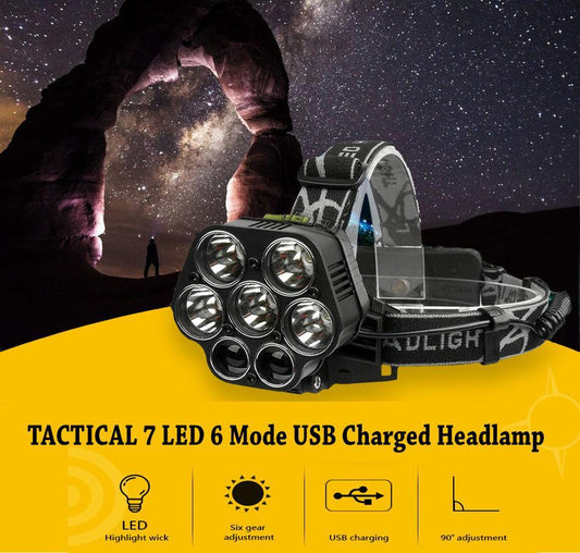 TACTICAL 7/9 LED 6 Mode USB Charged Headlamps - Indigo-Temple