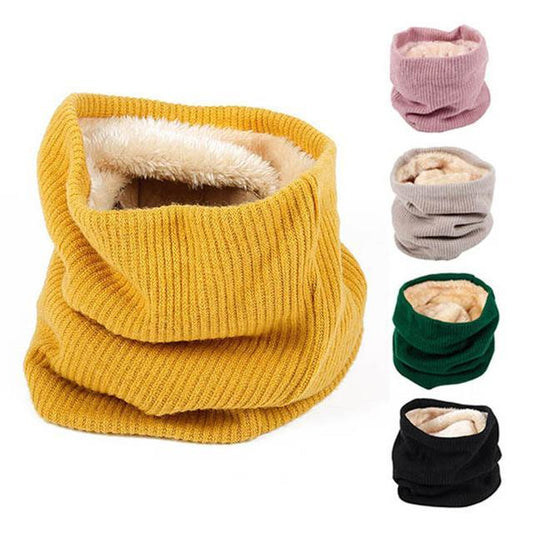 Knitted Neck Warmer with Faux Fur Lining - Indigo-Temple