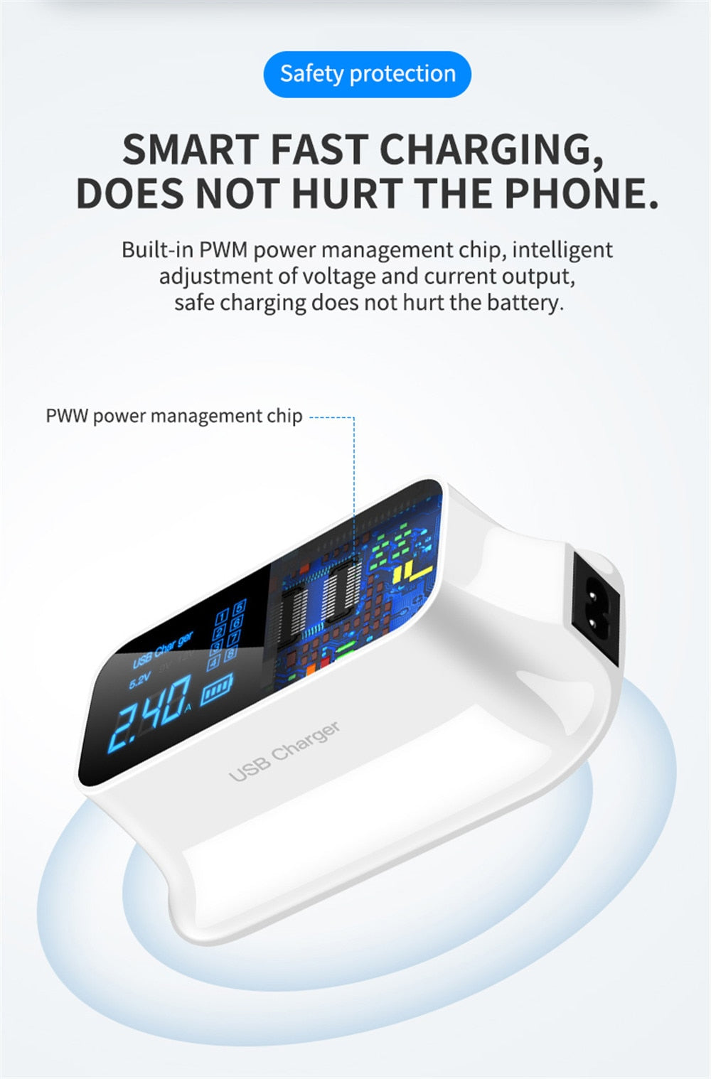 Quick Charge 40W LED Display 8 Ports Charge Station