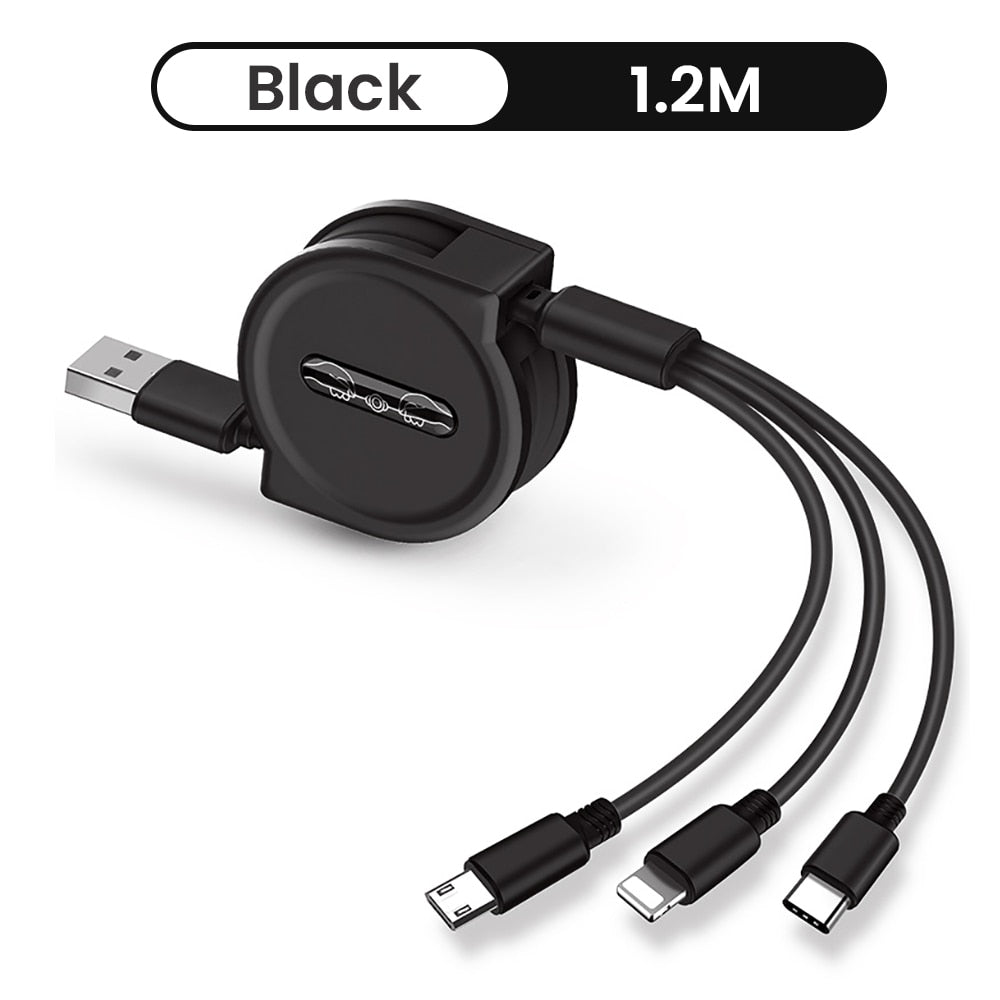 Retractable 3 In 1 USB  Portable Charging Cable