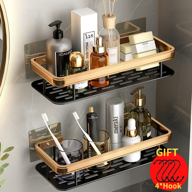 Punch-Free Luxury Aluminum Bathroom Shelves