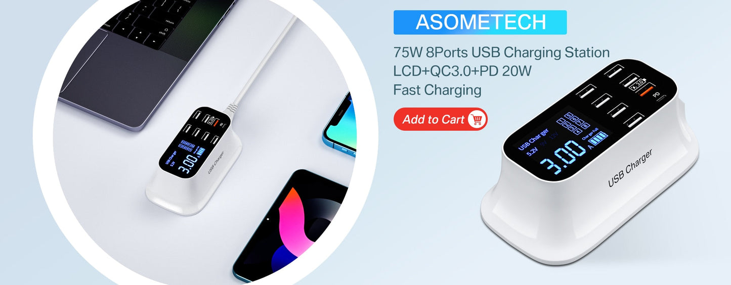 Quick Charge 40W LED Display 8 Ports Charge Station