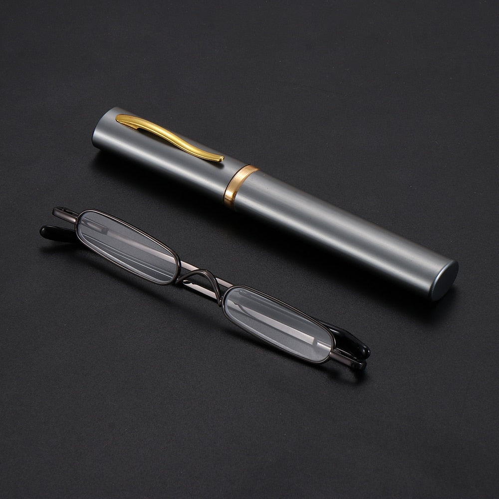 Ultra-thin Metal Reading Glasses with Tube Case