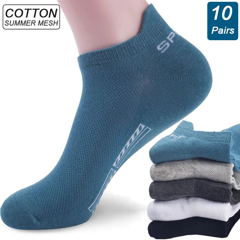 High Quality Breathable Cotton Ankle Mesh Socks (10Pairs )