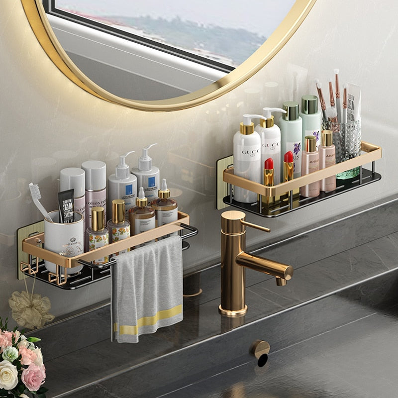 Punch-Free Luxury Aluminum Bathroom Shelves