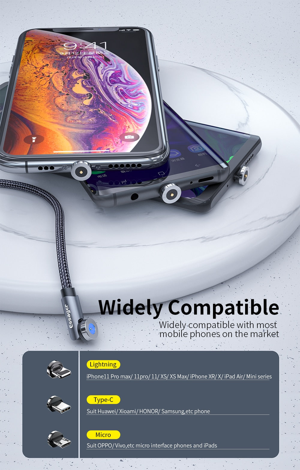 Magnetic Rotating Smart Fast Charging Cable