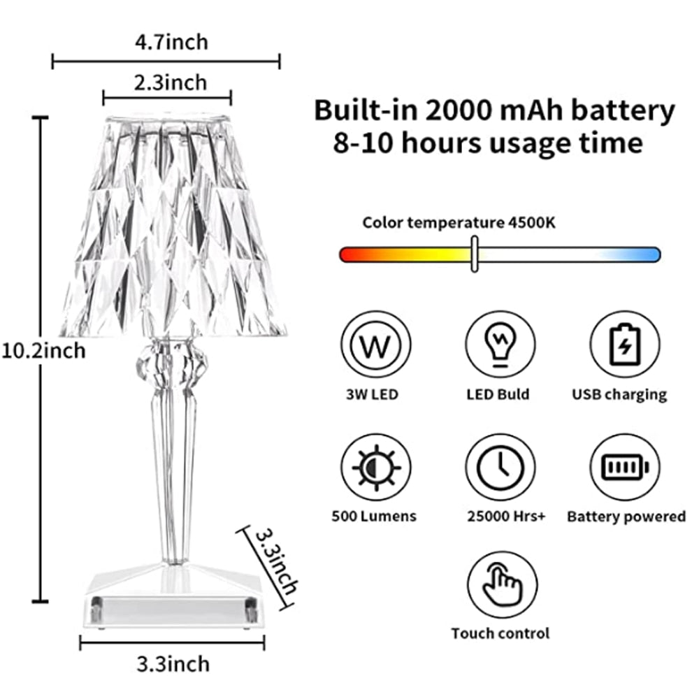 Crystal Diamond Glow Touch Table Lamp