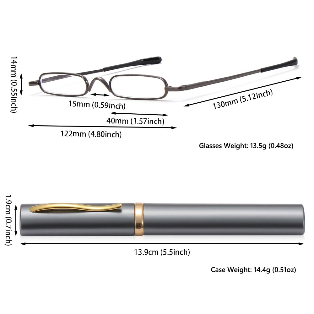 Ultra-thin Metal Reading Glasses with Tube Case