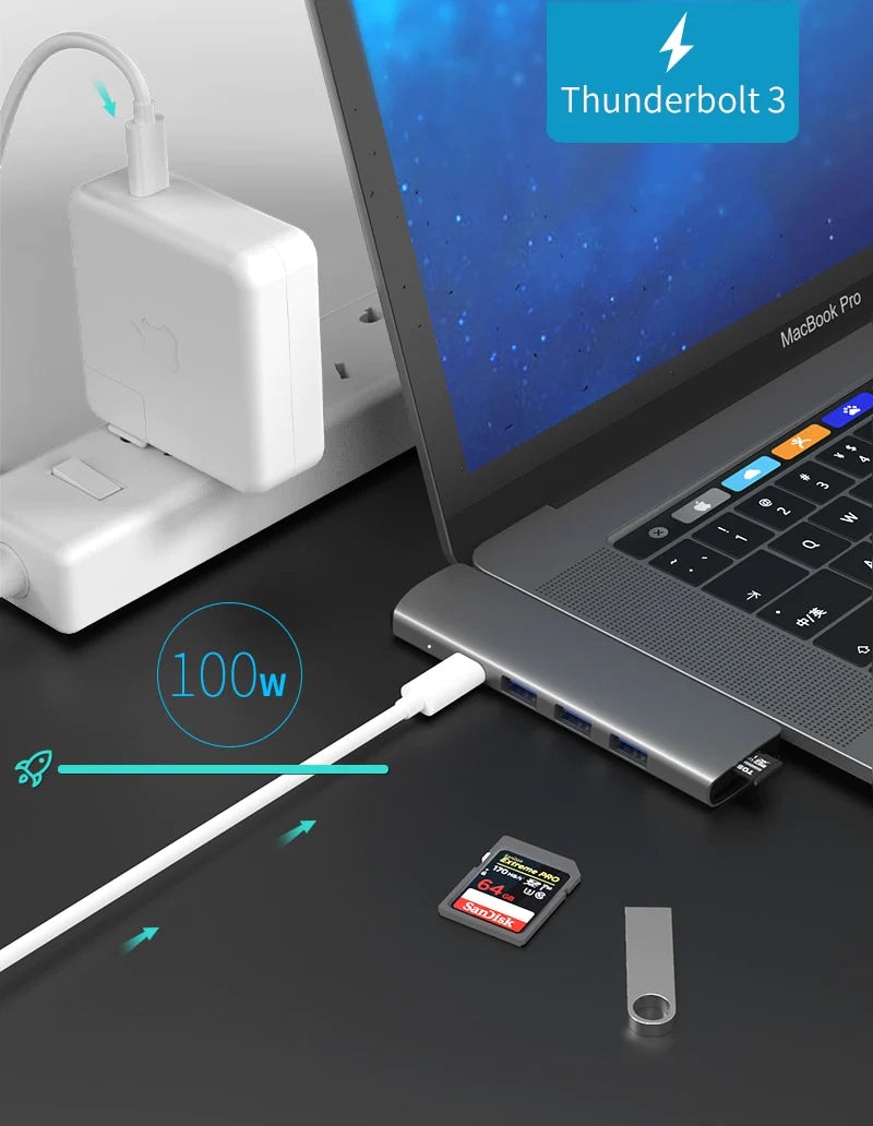 MacBook Pro/Air  7 in 1 USB Port Splitter Adapter