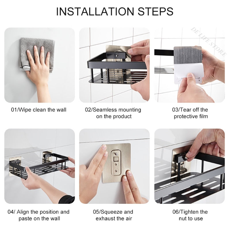 Punch-Free Luxury Aluminum Bathroom Shelves