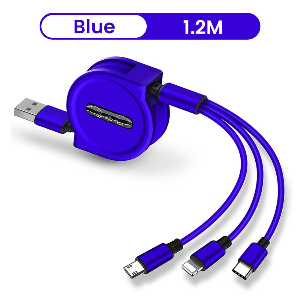 Retractable 3 In 1 USB  Portable Charging Cable