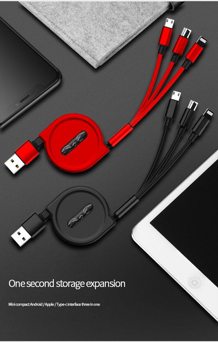 Retractable 3 In 1 USB  Portable Charging Cable