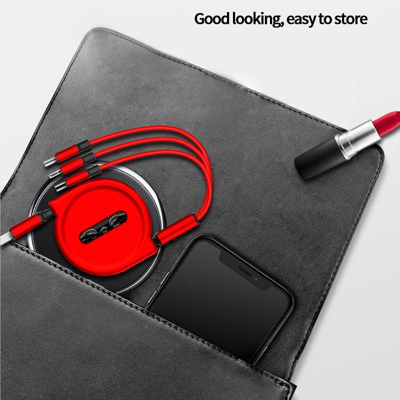 Retractable 3 In 1 USB  Portable Charging Cable