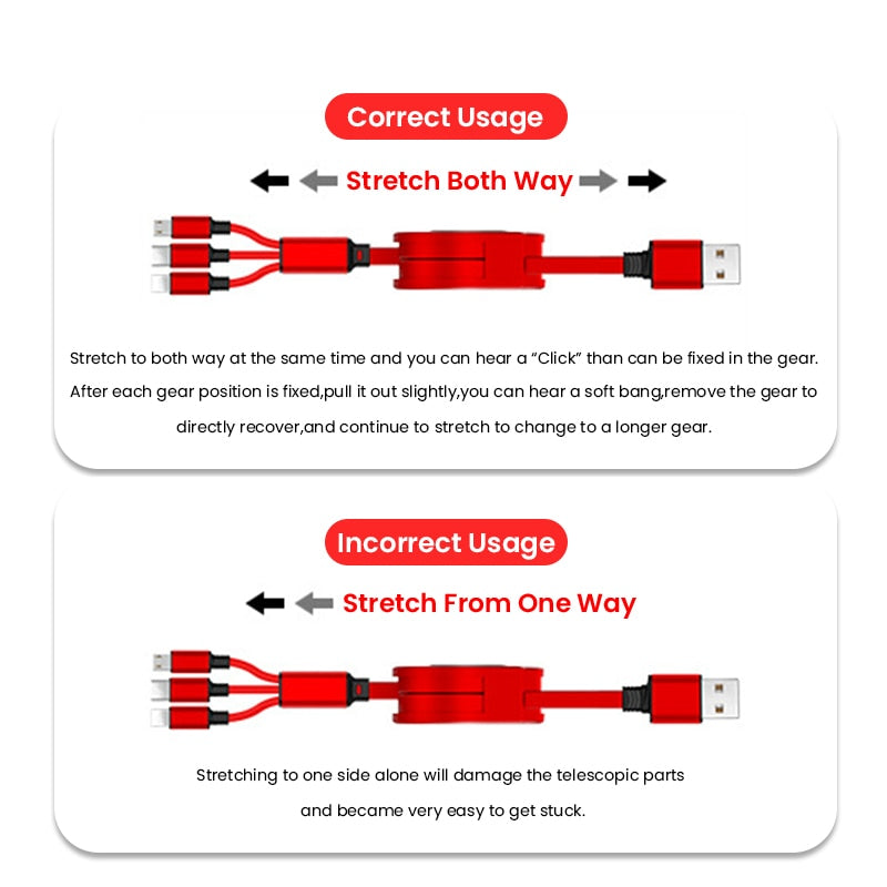 Retractable 3 In 1 USB  Portable Charging Cable