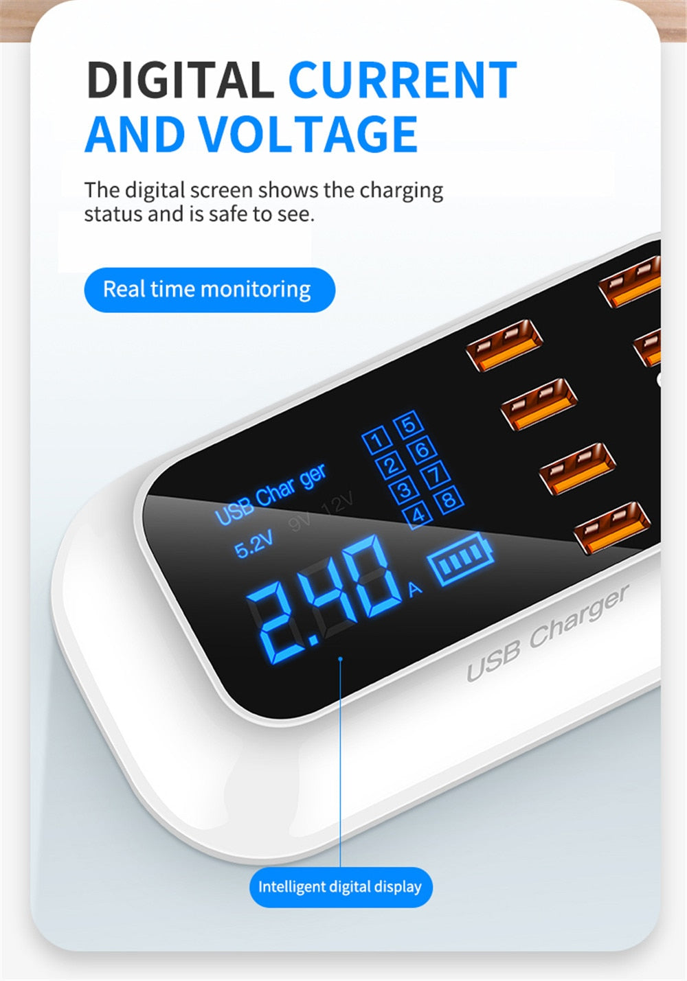 Quick Charge 40W LED Display 8 Ports Charge Station