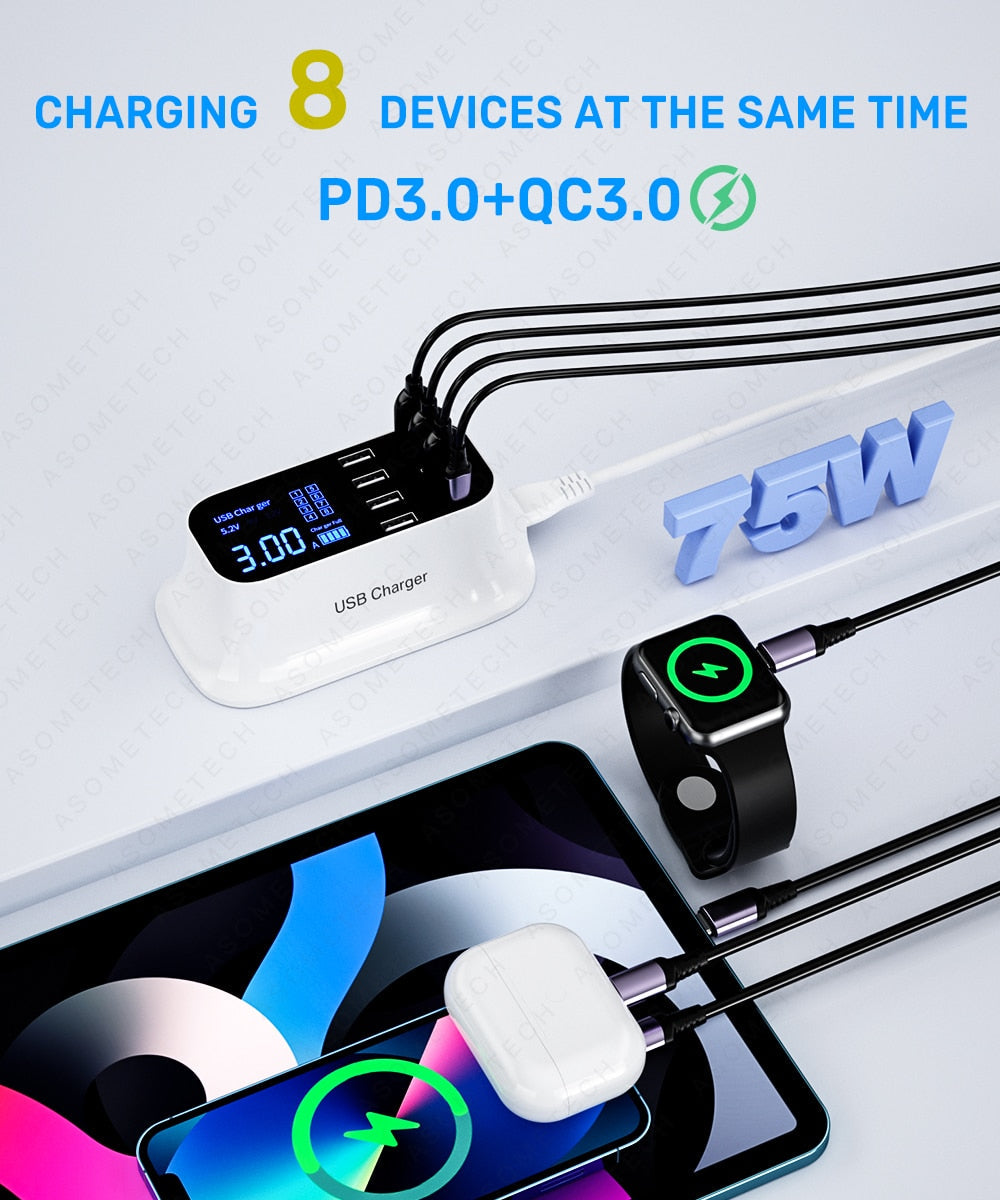 Quick Charge 40W LED Display 8 Ports Charge Station
