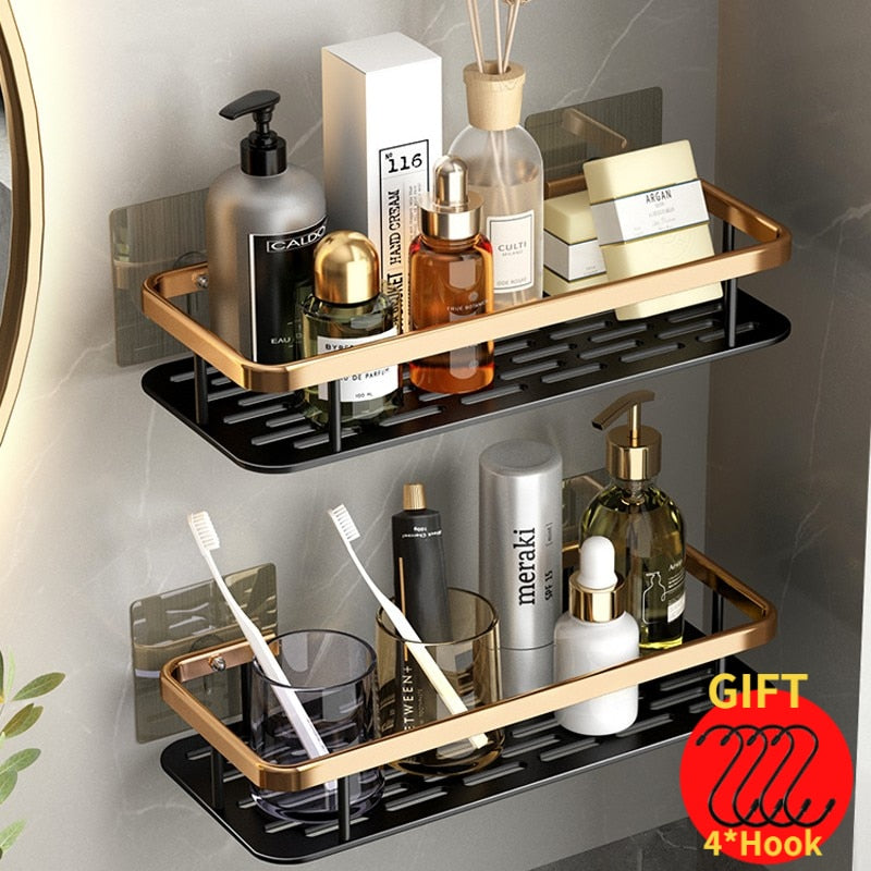 Punch-Free Luxury Aluminum Bathroom Shelves