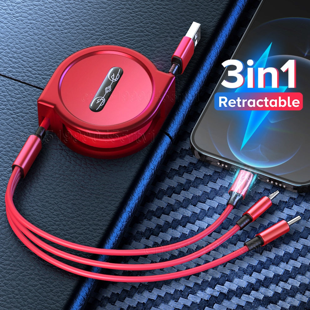 Retractable 3 In 1 USB  Portable Charging Cable