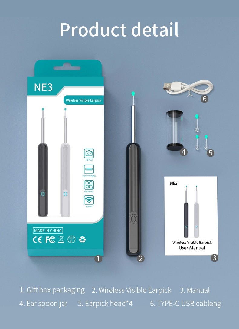 NE3™ Wireless 1080P HD Smart Wifi Ear Cleaning Otoscope