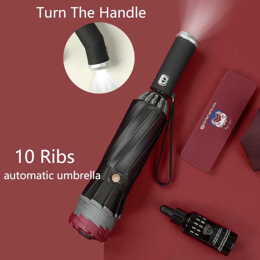 Fully Automatic Reverse Umbrella With LED Flashlight