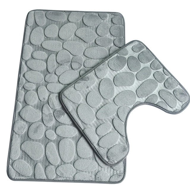 Bathroom Anti-Slip Absorbent Cobblestone Mat Set