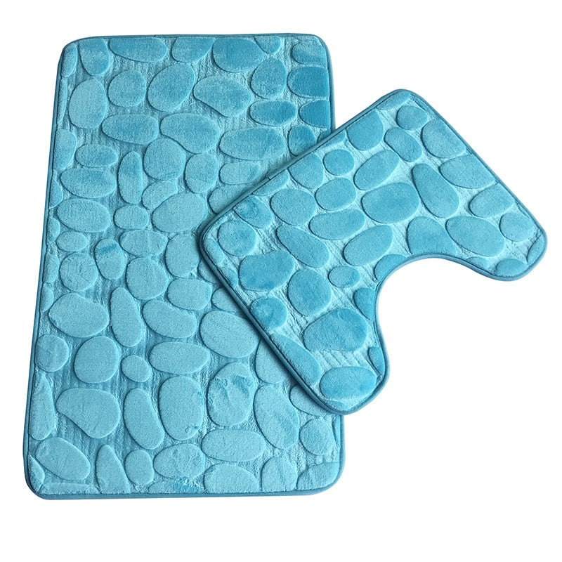 Bathroom Anti-Slip Absorbent Cobblestone Mat Set