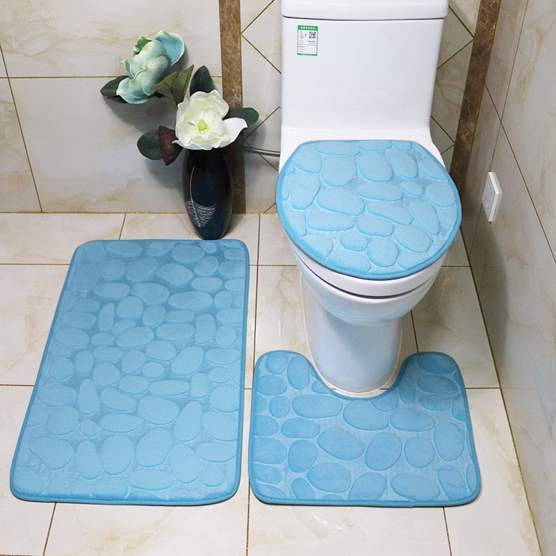 Bathroom Anti-Slip Absorbent Cobblestone Mat Set