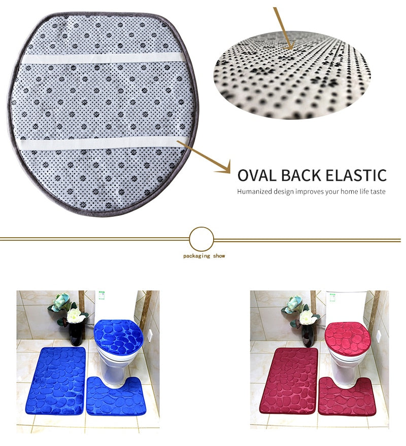Bathroom Anti-Slip Absorbent Cobblestone Mat Set