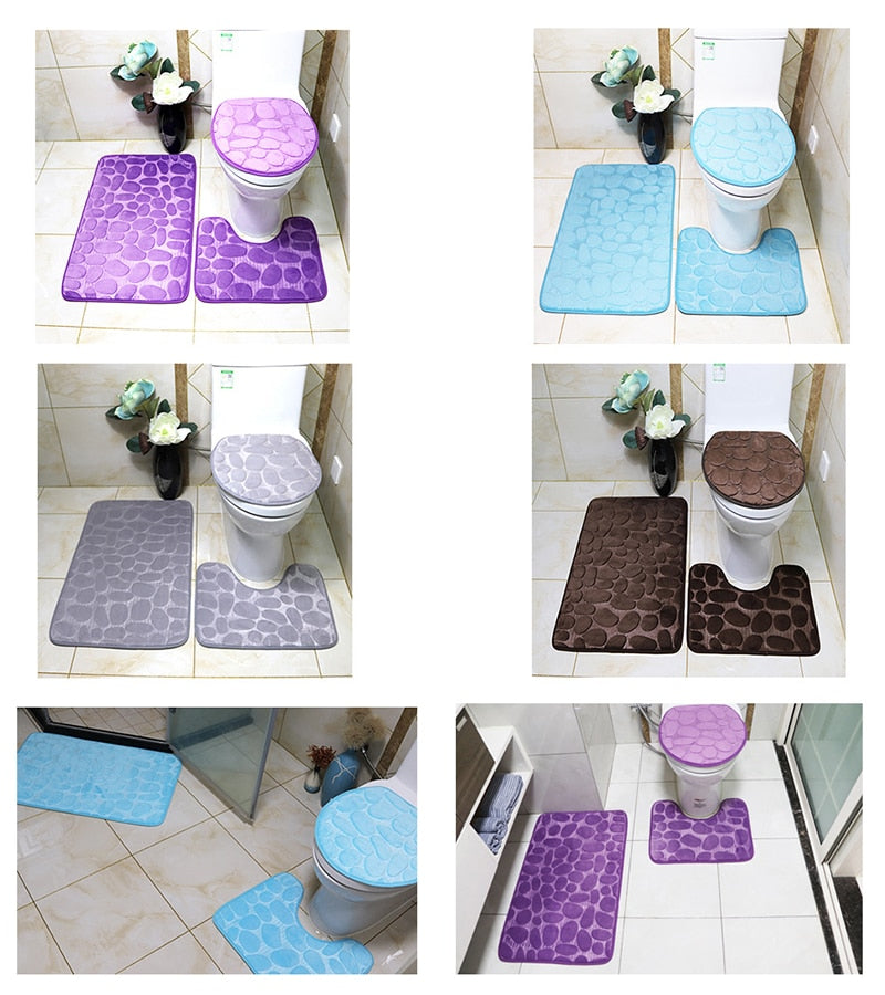 Bathroom Anti-Slip Absorbent Cobblestone Mat Set