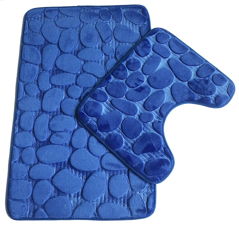 Bathroom Anti-Slip Absorbent Cobblestone Mat Set
