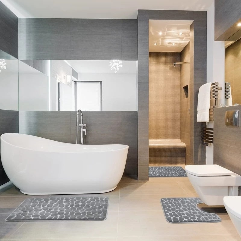 Bathroom Anti-Slip Absorbent Cobblestone Mat Set