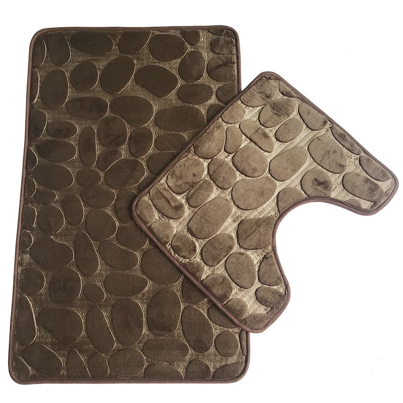 Bathroom Anti-Slip Absorbent Cobblestone Mat Set